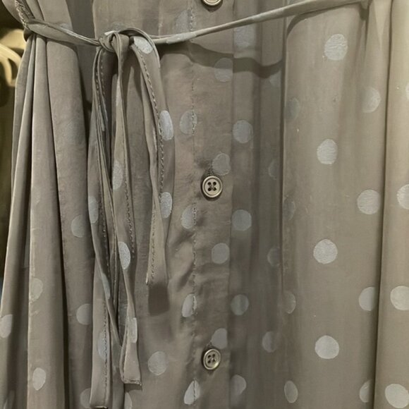 🍀sale satin-like polka dot navy blue shirt dress - Picture 7 of 7